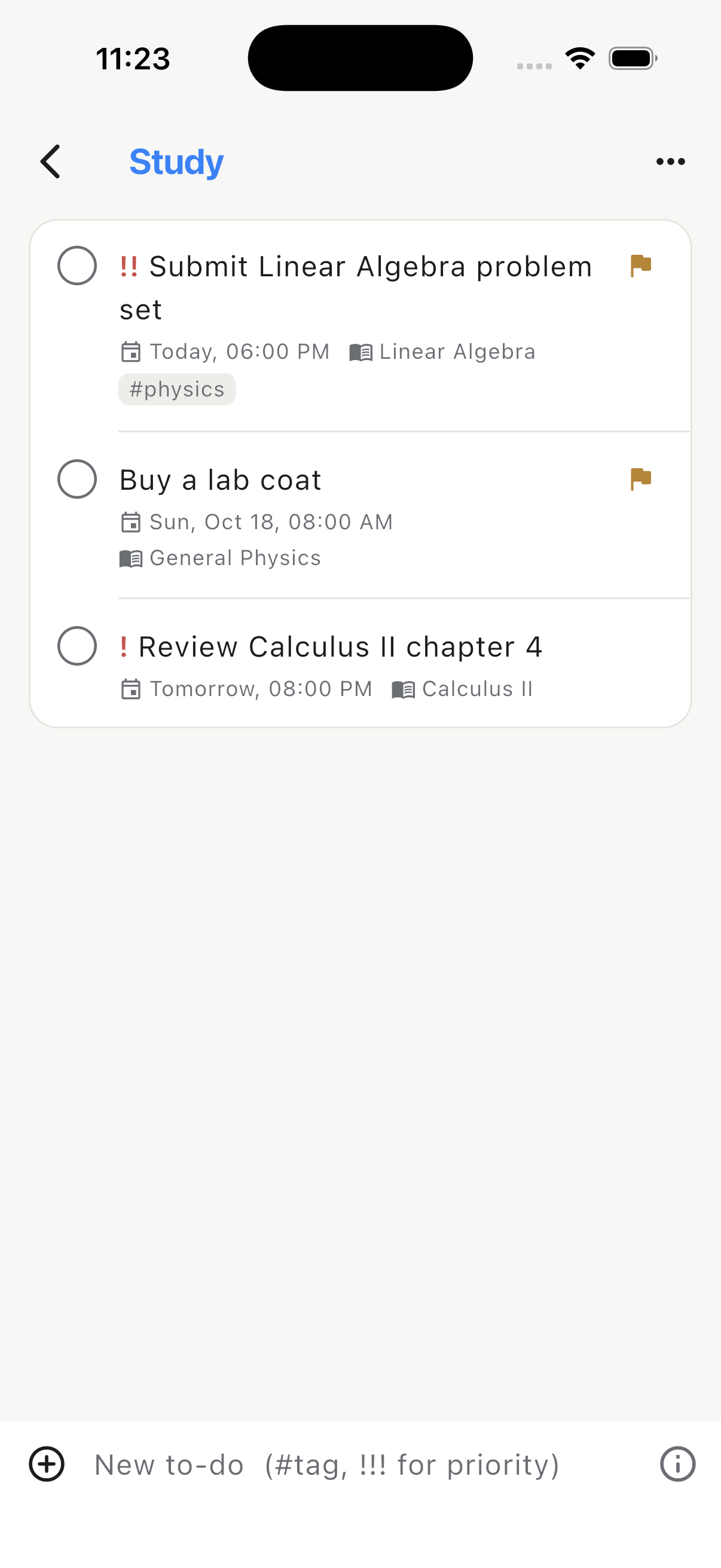 Classly student to-do list with study tasks